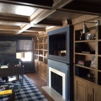 brown built in cabinets in living room