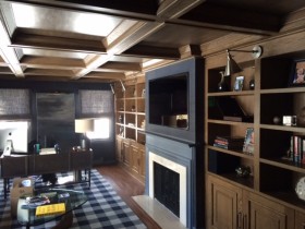 brown built in cabinets in living room