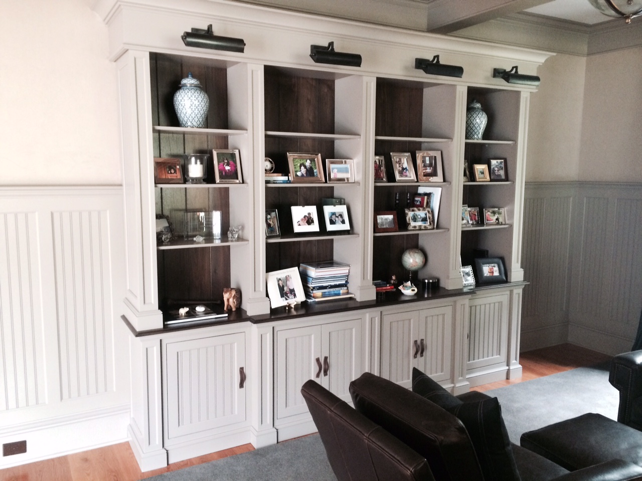 custom white built in cabinets