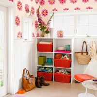 Colorful Mudroom Built In Cabinets with flowers